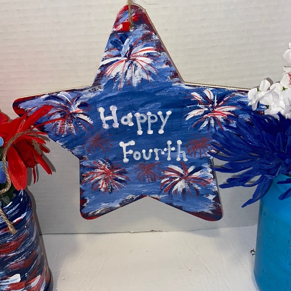 Fireworks Wall or Door Sign Hand Painted Fourth of July Decor - Picture 2 of 3